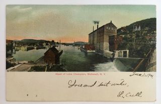 1906 Ny Postcard Whitehall York Head Of Lake Champlain Water Buildings Scene