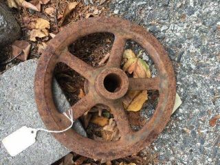 Antique Primitive Cast Iron Steel Belt Farm Pulley Wheel Steampunk Industrial