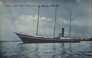 Arctic Exploration Ship Of Robert Peary Roosevelt Boston Ma Harbor C1910 Pc