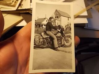 Vint Snapshot Photo,  Young Man On His Harley Davidson? Motorcycle
