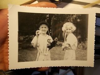 Vint Snapshot Photo,  Boy & Girl In Their Chicago White Sox Baseball Uniforms