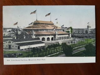 1908 R.  P.  O.  Minnesota State Fair Live Stock Pavillion 3009 Postcard