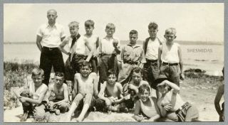 385 Big Group Of Young Boys On A Sunny Day,  Vintage 1930 Photo