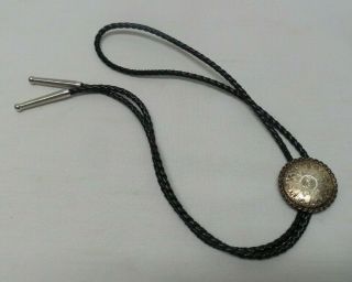 Vintage Fritch Bros Sterling Silver Engraved Concho Western Bolo Tie