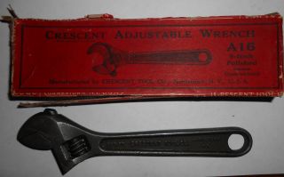 Vintage Crescent Tool Co Adjustable Wrench A16 6 " Box Old Usa