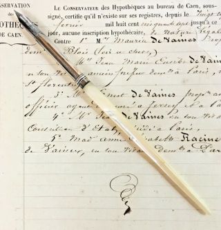 Antique Sterling Silver & Mother Of Pearl Dip Pen