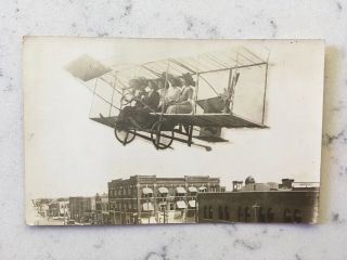 Antique Real Photo Postcard Rppc Photomontage Women In Early Airplane Cityscape