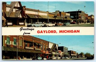 Postcard Mi Gaylord Greetings Vintage Photo Multi View Old Cars E2