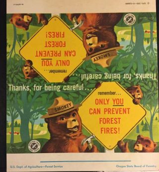 Smokey Bear Vintage Stand - Up Card " Only You Can Prevent Forest Fires " 1959