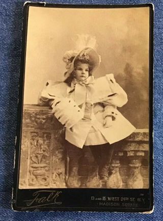 Vintage Falk Cabinet Card Of A Young Girl In Elaborate Victorian Fashion Dress
