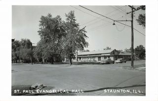 Vintage Rppc St.  Paul Evangelical Hall Staunton Illinois Real Photo Postcard