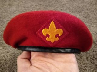 Boy Eagle Scout Uniform Red Wool Beret Cap Hat 2xl Size Xx Large 7 5⁄8 " - 7 3⁄4 "