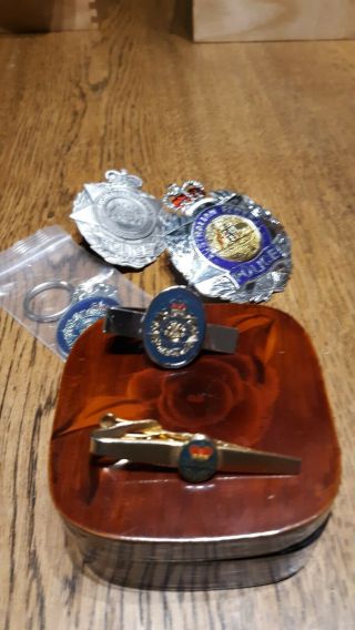 Australian Federal Police Badges Lapel Pin Key Chain And Tie Clip Wooden Box Inc