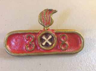 Vintage Antique Early Brass Firefighter Helmet Uniform Badge Pin