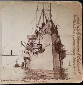 1898 Spanish - American War Us Navy Cruiser " Minneapolis " Squadron Ship Stereoview