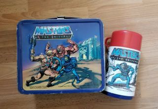 Vintage Metal Masters Universe He Man Skeletor Lunch Box W/ Thermos 1983