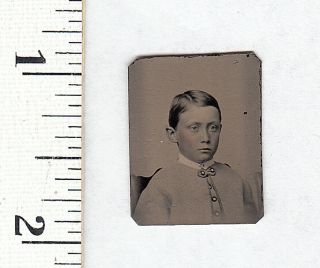 Civil War Era Miniature Gem Tintype Photo.  Young Boy W/ad.  859y