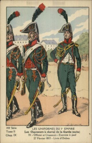 France French Military Uniform History Postcard Chasseurs A Cheval Garde 1803