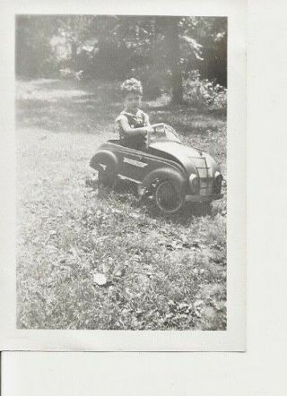 Old Photo Adorable Curly Hair Boy Shows Off His Pedal Car