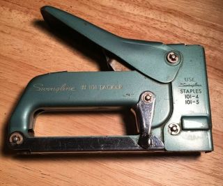 Vintage Swingline 101 Heavy Duty Tacker Stapler Staple Gun Turquoise Metal