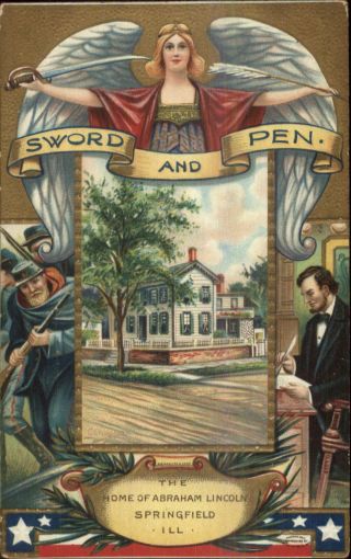 Abe Abraham Lincoln Sword & Pen Civil War Soldiers Springfield Il C1910 Postcard