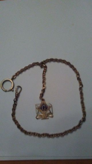 A Vintage Gf Pocket Watch Chain With A Double Sided Masonic Fob