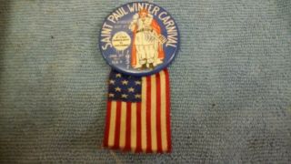 Vintage 1951 St Paul Winter Carnival Pinback Button & Flag