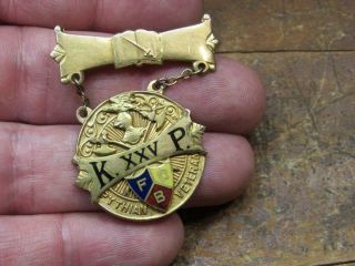 Awesome Knights Of Pythias Fraternal K Of P Gold Filled Medal Pin (19b3)
