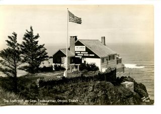 Lookout On Cape Foulweather - Flag - Oregon Coast - Rppc - Vintage Real Photo Postcard