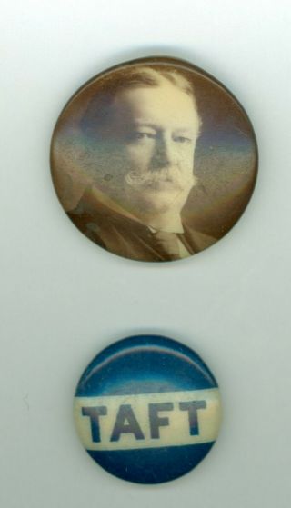 2 Vintage 1908 President Taft Political Campaign Pinback Buttons