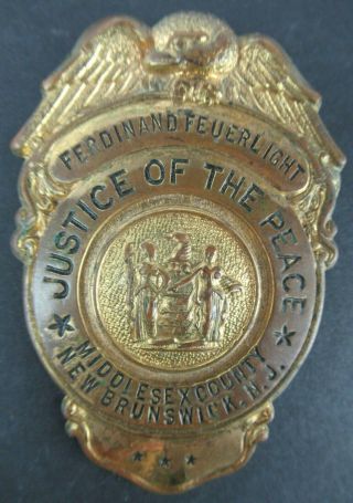 Vintage Obsolete Justice Of The Peace Badge - Brunswick Nj Middlesex County