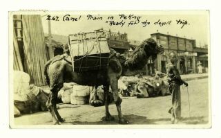 Peking China Orig 1921 Rppc Photo Camel Train Beijing - Uss Broome Postmark Rare