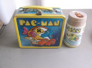 Vintage 1980 Bally Midway Pac - Man Aladdin Metal Lunch Box W/ Thermos