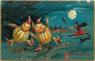 Halloween,  Tuck No 150 - 5,  Witch Chases Gourd Men,  Edge Nick