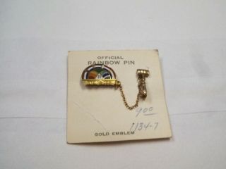 Rainbow Girls Pin 10k Gold Pin Gavel Vintage Masonic Member Badge Back