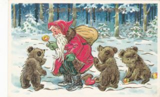 1960s Baumgarten ? Year Santa Claus Bears Gdr For Ussr Old German Postcard 2