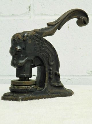Antique Lion Head Cast Iron Seal Press Embosser Board Of Health Summit Nj