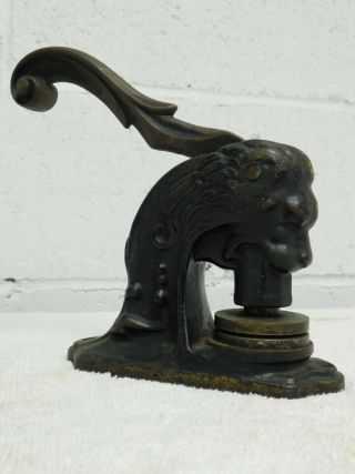 Antique Lion head cast iron seal press embosser BOARD OF HEALTH SUMMIT NJ 3