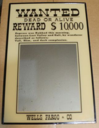 Vintage Wells Fargo & Co.  Novelty Mirror Wanted Dead Or Alive Reward