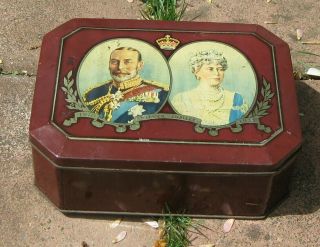 King George V & Queen Mary Silver Jubilee Large Toffee Tin Birmingham 1910 - 1935