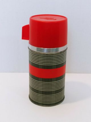 Vintage Aladdin Thermos Wide Mouth Vacuum Bottle Red/black/grey Plaid Wm9a 10oz
