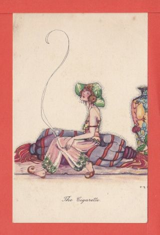 C.  E.  Shand The Cigarette,  Lovely Art Deco Postcard Pub B.  A.  C.  P/unused