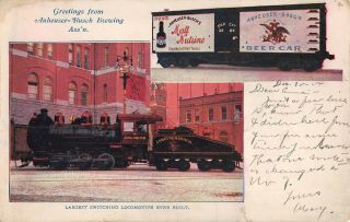 St Louis,  Mo,  Anheuser - Busch Brewing Co Adv Pc,  Train Engine & Rr Car 1904