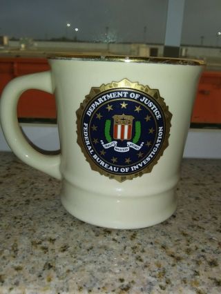 Fbi Coffee Mug Department Of Justice Cup.  Part Of Label Still On The Bottom.