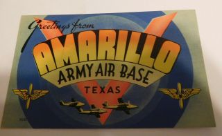 Vintage Greetings From Amarillo Army Air Base Texas Postcard Ww2 Era Military