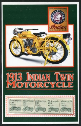 Postcard: 1913 Indian Motorcycle With 1983 U.  S.  Motorcycle Stamps