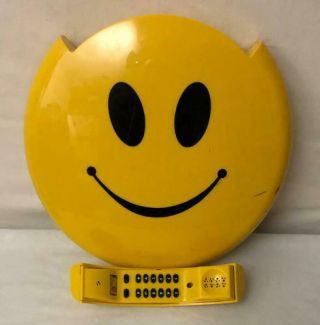 Vintage Yellow Smiley Face Push Button Old School Phone