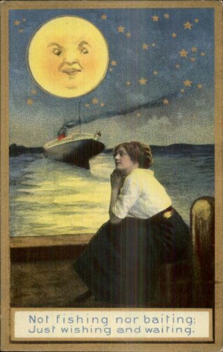 Pretty Woman & Man In The Moon Series S.  76 C1910 Postcard 4