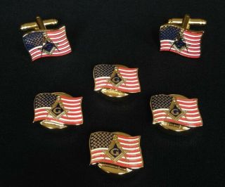 Masonic & Us Flag Button Cover & Cuff Link Set (mus - Bcl)