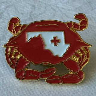 American Red Cross Pin State Of Maryland Map In Figural Crab Vest Lapel Pin